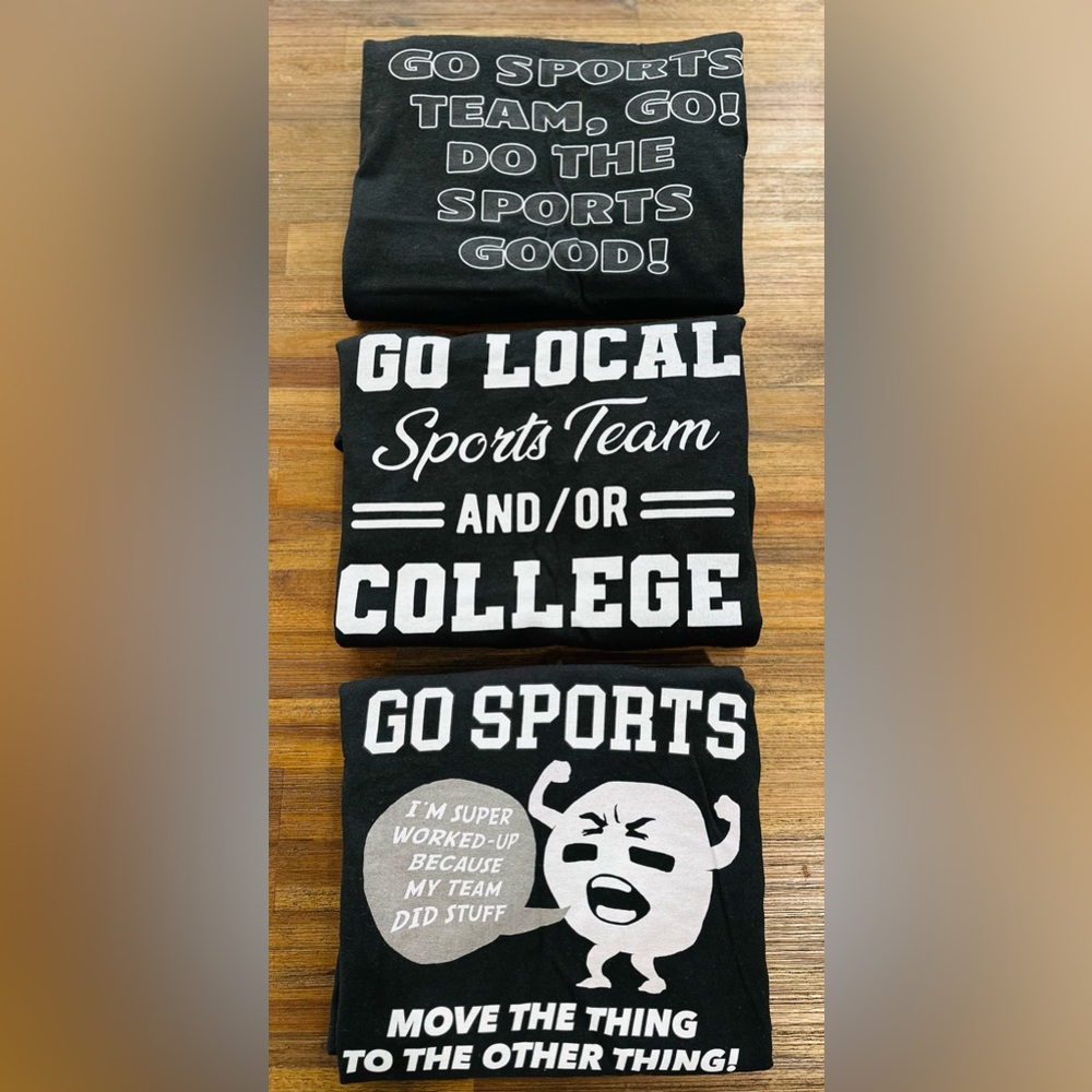 Long-Sleeve Shirts | Sports Humor | Bundle of 3 - 100% Cotton, Black, Large